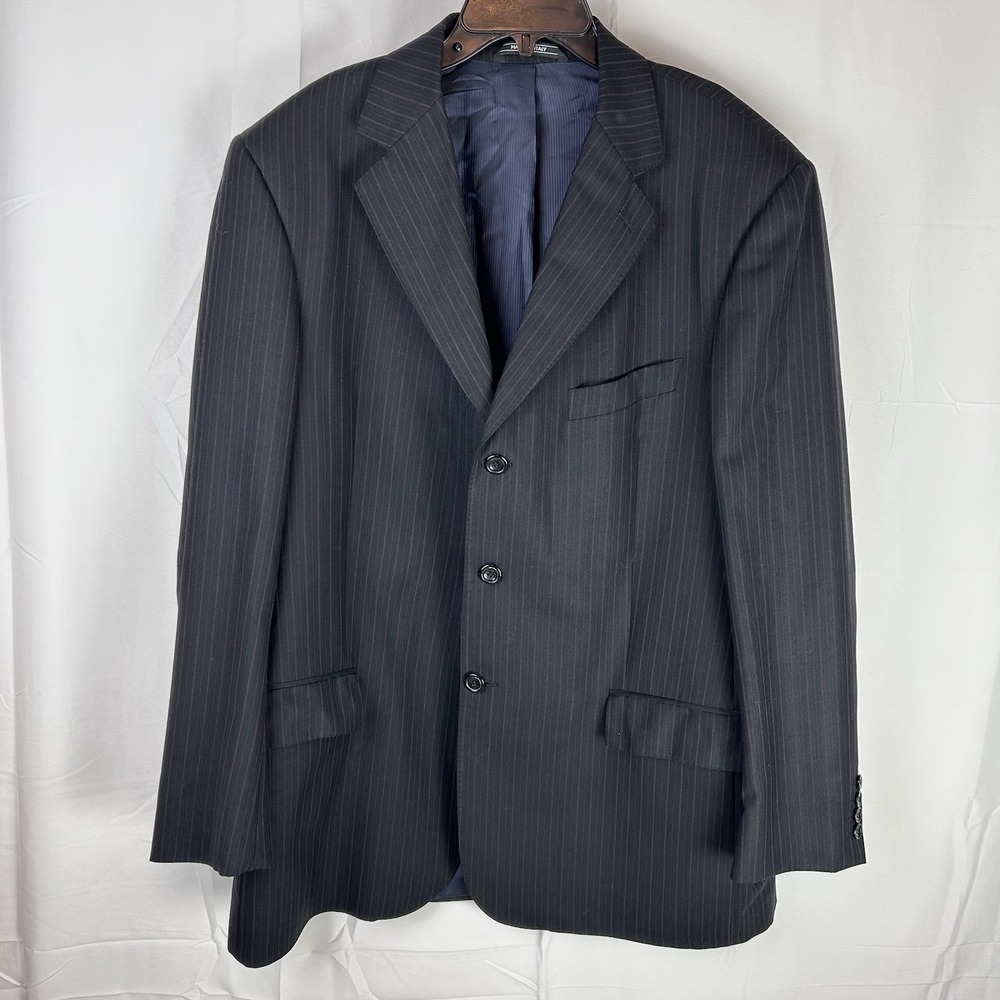 Zanetti Blazer US Size 44 Long Mens Black‎ Purple Pinstripe 100% Wool Super 120